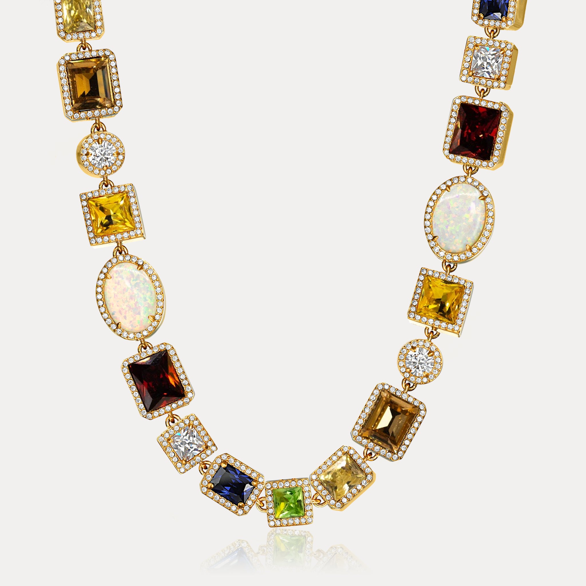 Men's Gold Multi-Colored Iced Gemstone Chain Necklace — hommes Oro, image size:2048x2048