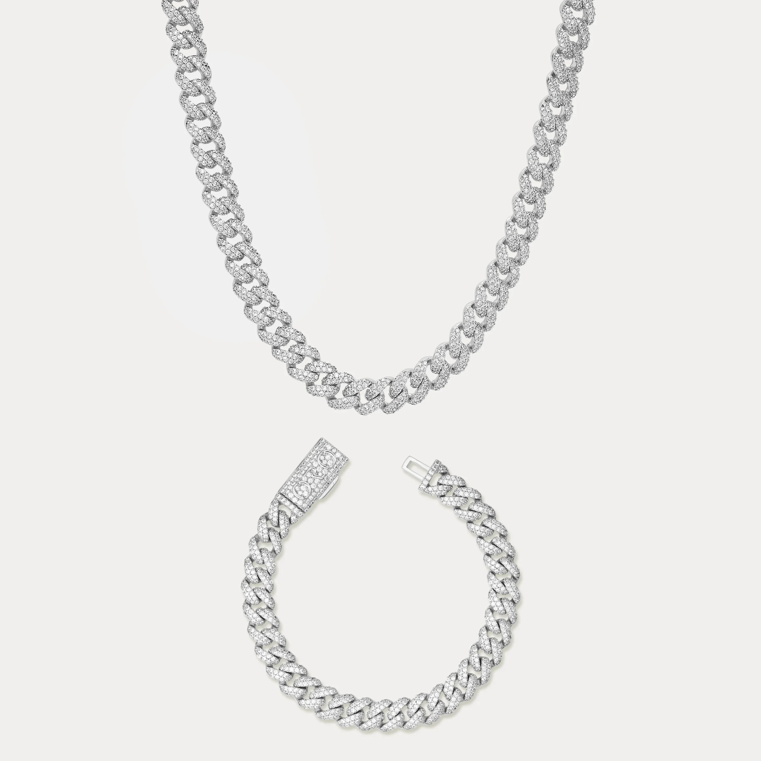 Pavé Cuban Set (8mm) - Silver