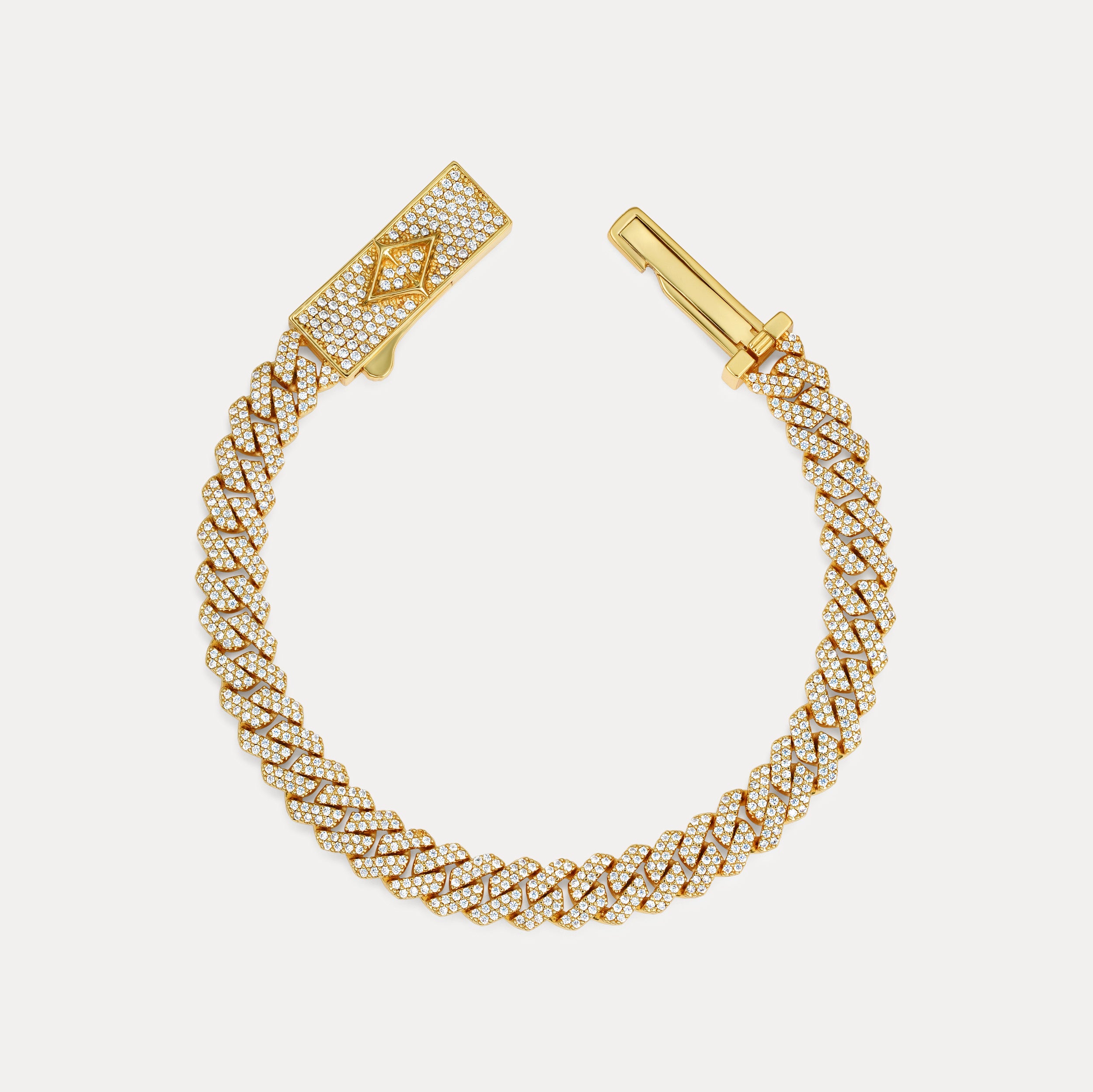 Pavé Prong Cuban Bracelet (8mm) - Gold