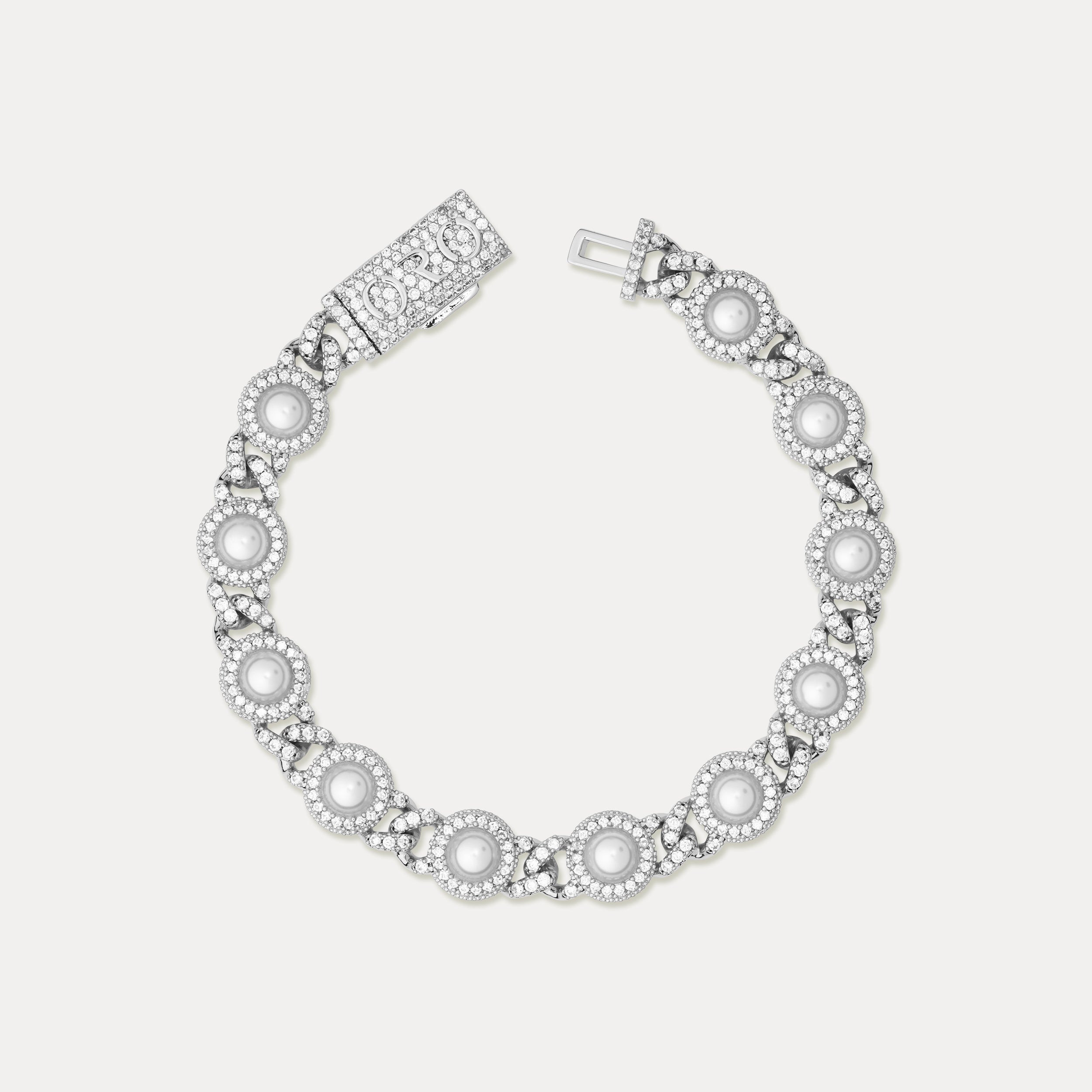 Pearl Bezel Cuban Bracelet - Silver