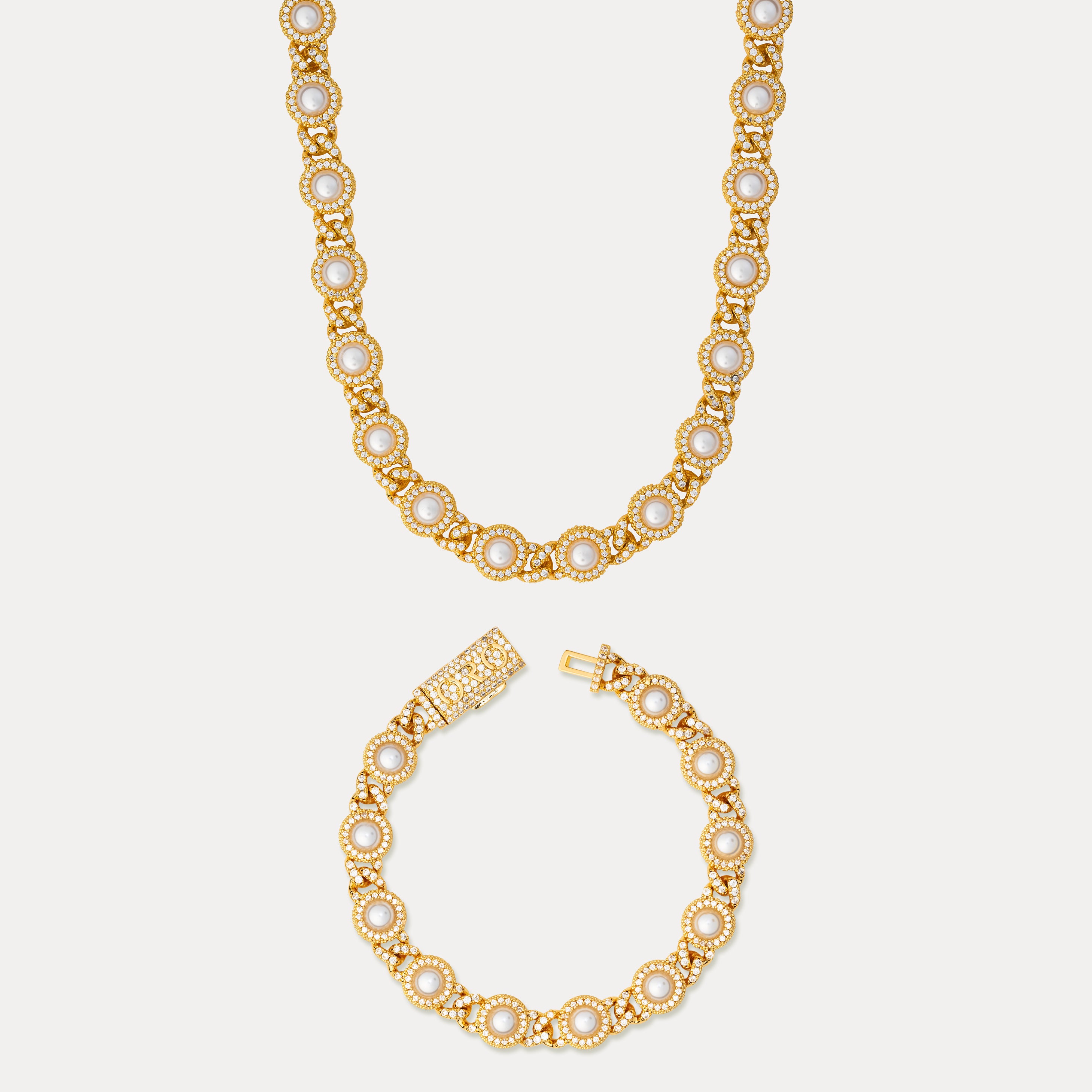 Pearl Bezel Cuban Set - Gold