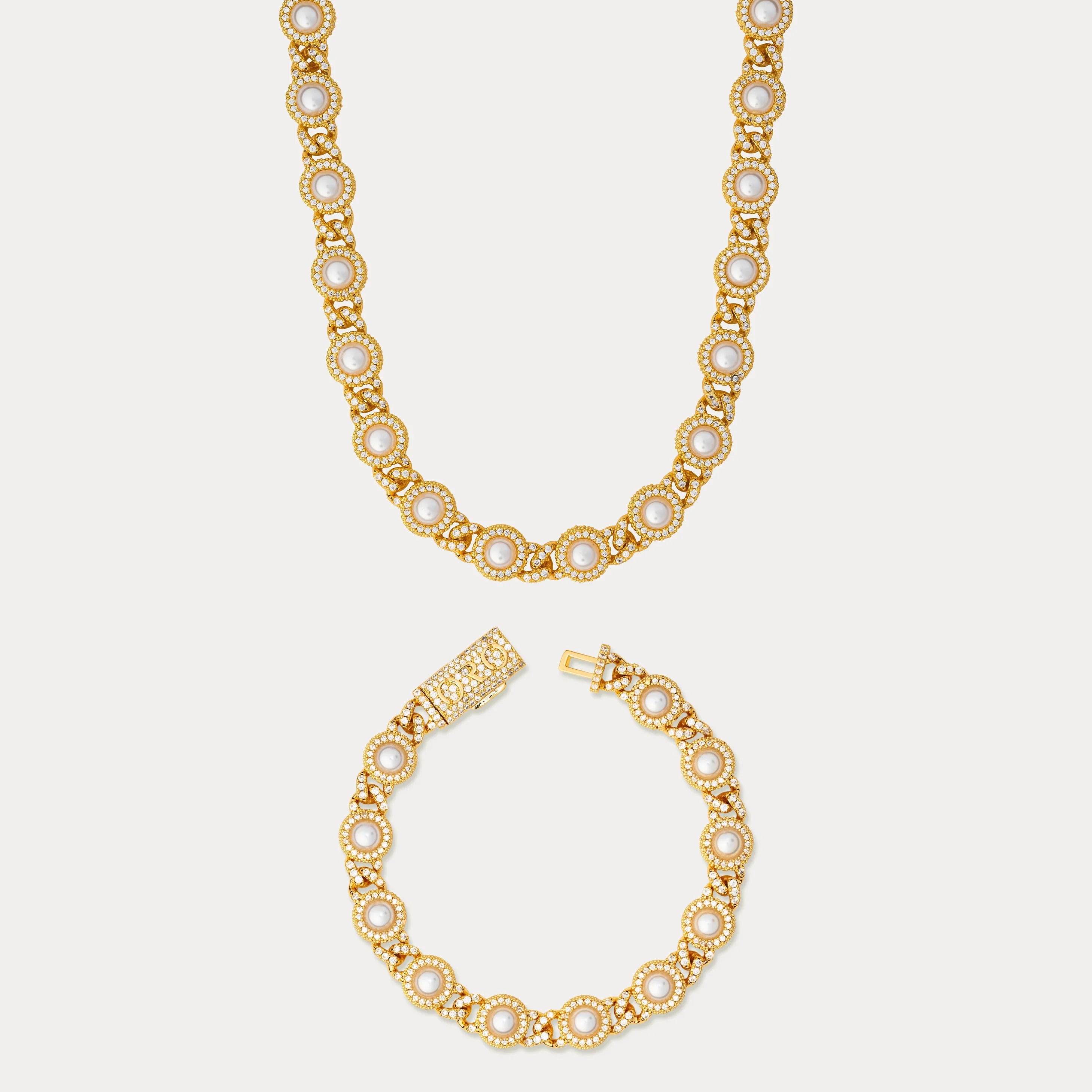Pearl Bezel Cuban Set - Gold