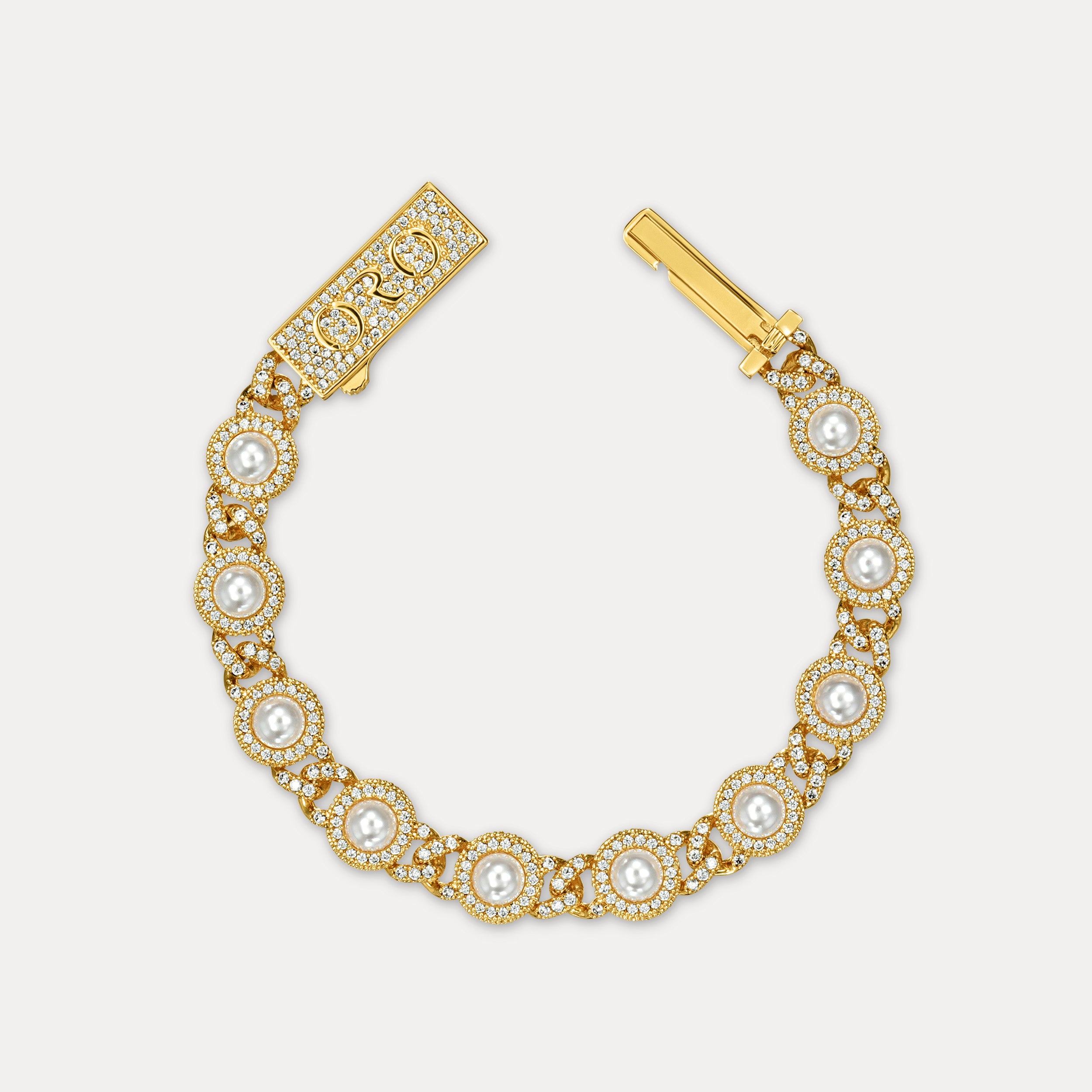 Pearl Bezel Cuban Bracelet - Gold