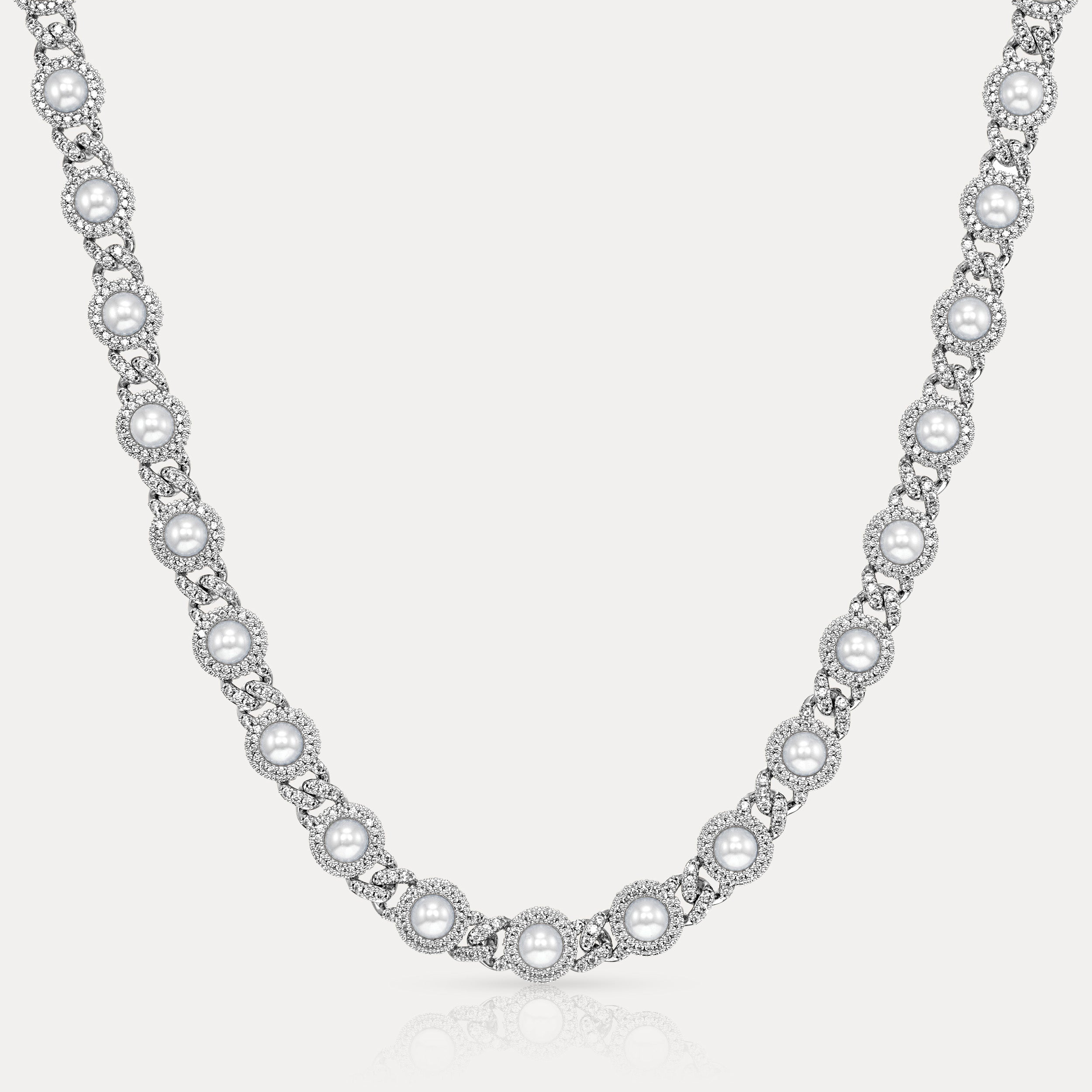 Pearl Bezel Cuban Chain - Silver