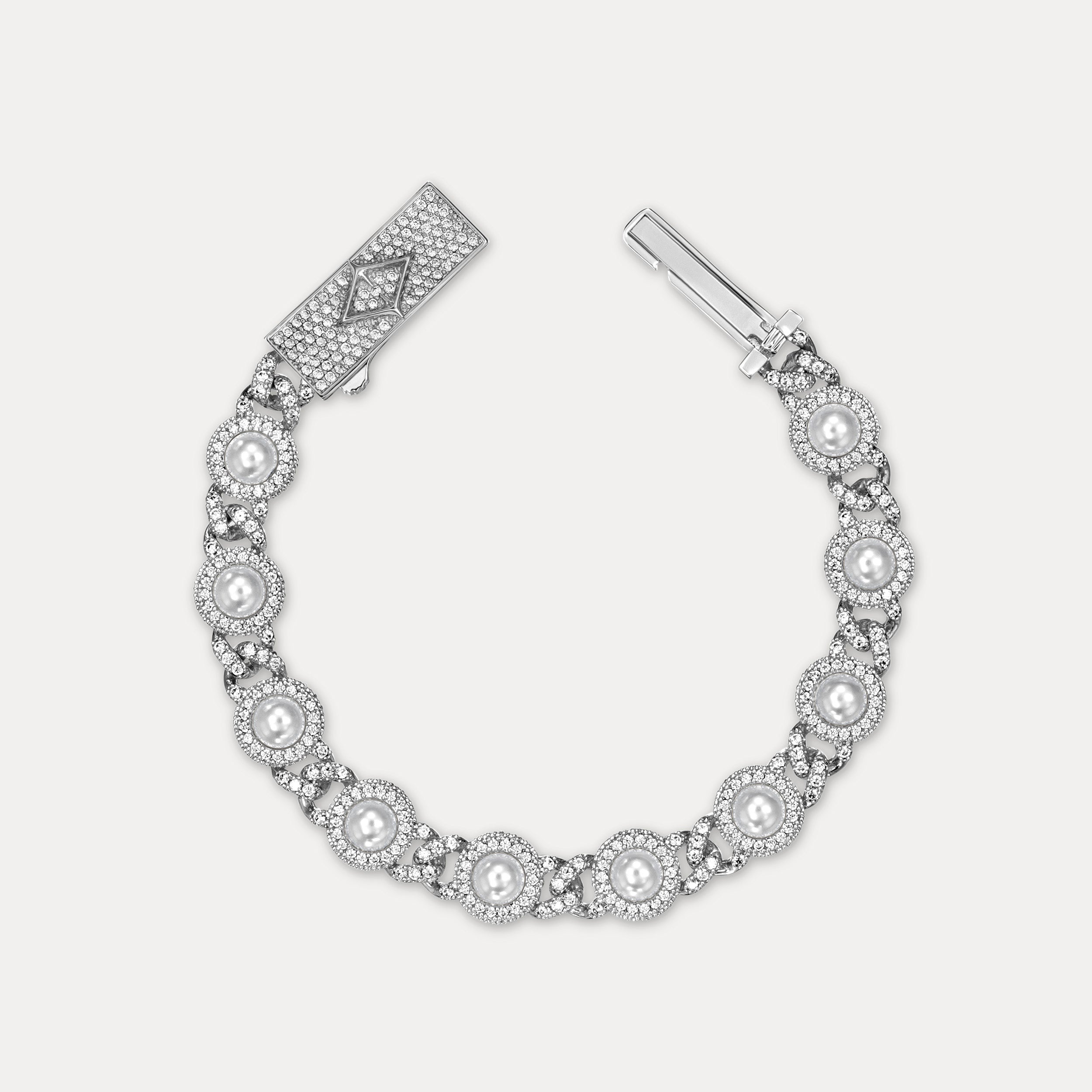 Pearl Bezel Cuban Bracelet - Silver