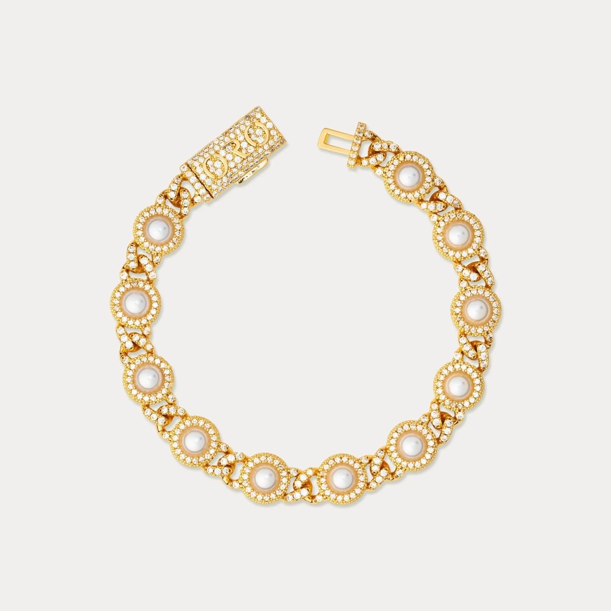 Pearl Bezel Cuban Bracelet - Gold