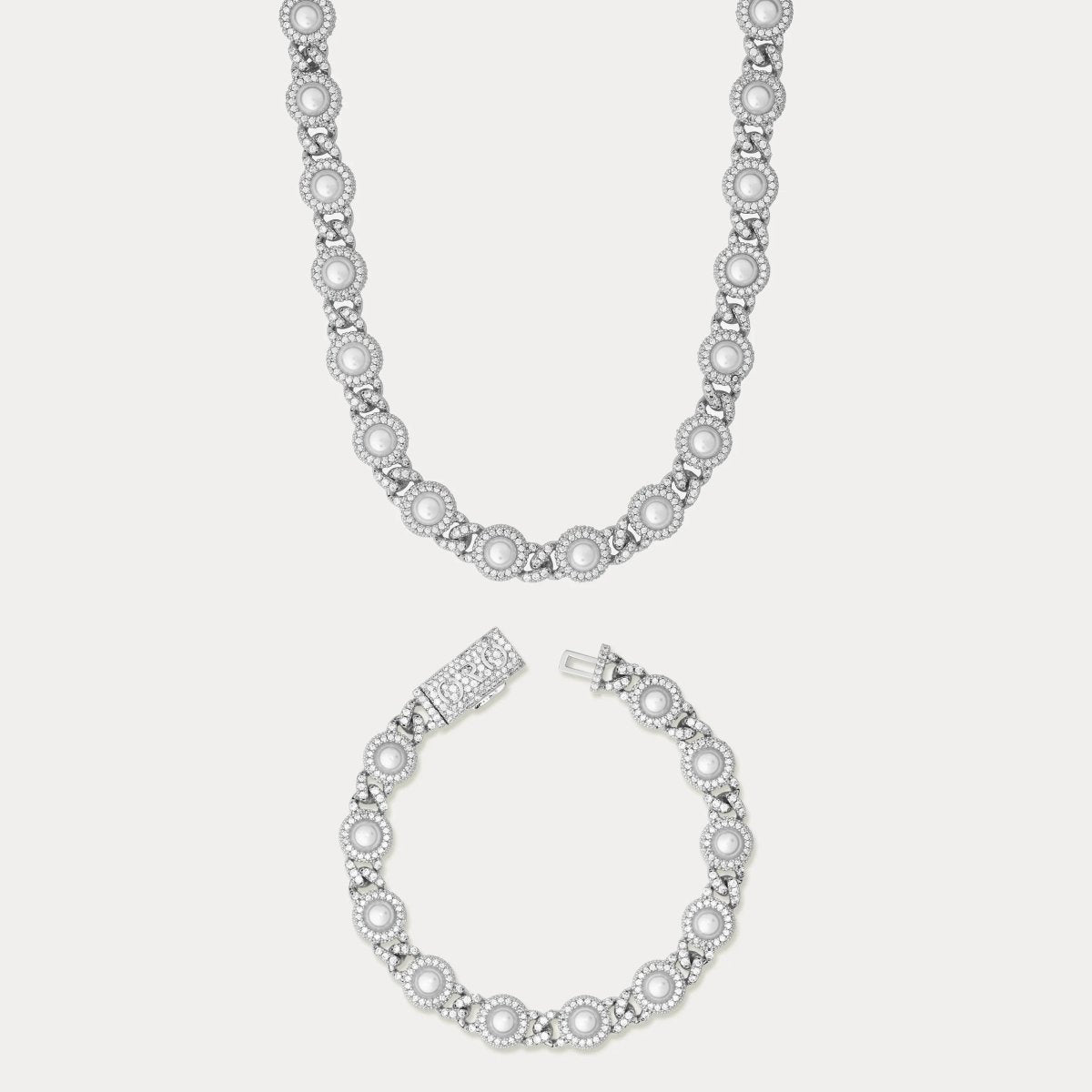 Pearl Bezel Cuban Set - Silver