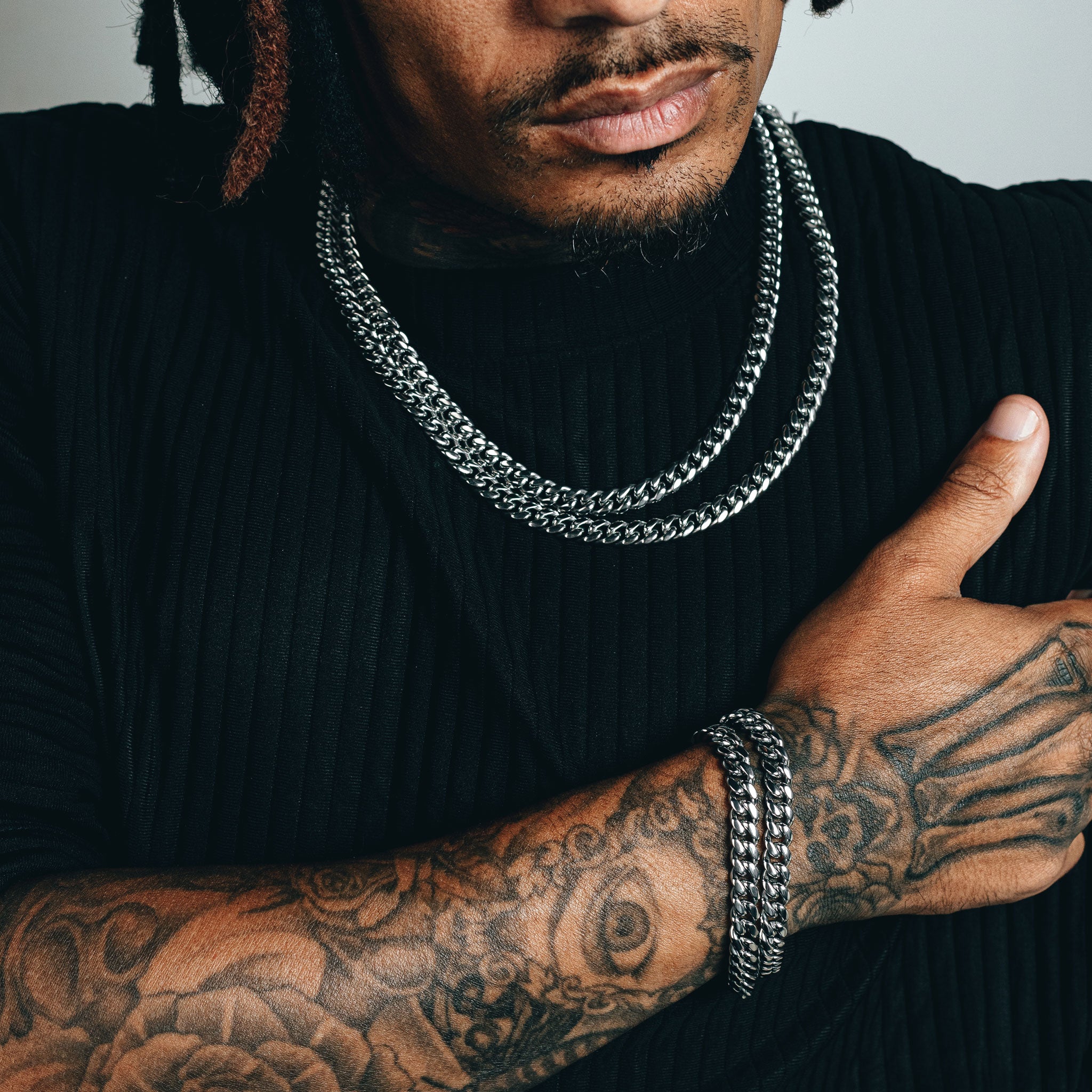 Cuban Link Chain Stack (8mm) - Silver