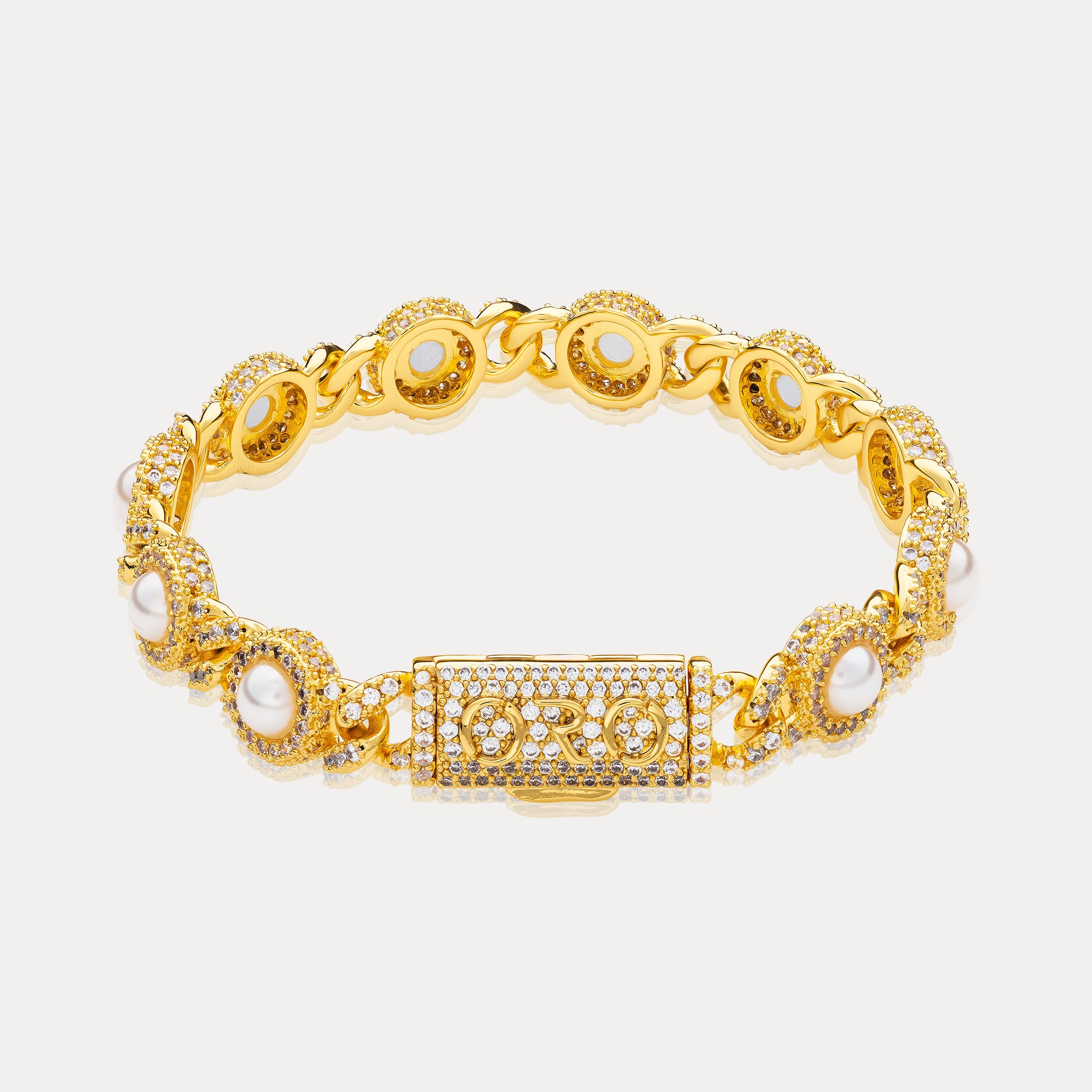 Pearl Bezel Cuban Bracelet - Gold