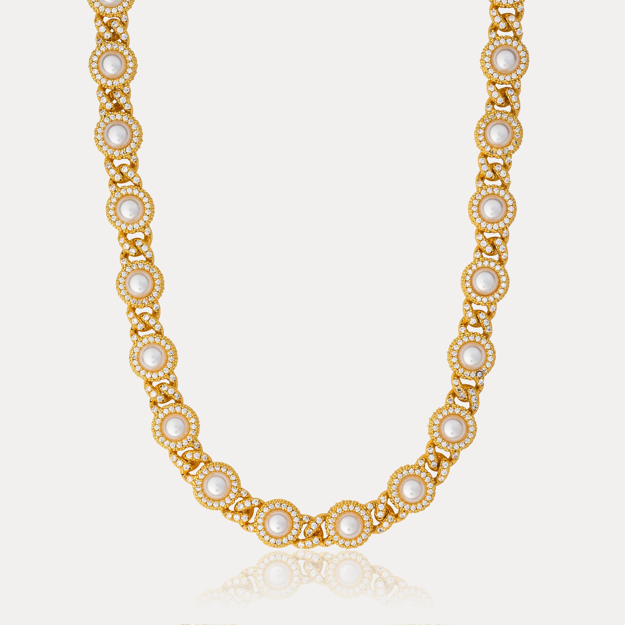 Pearl Bezel Cuban Chain - Gold