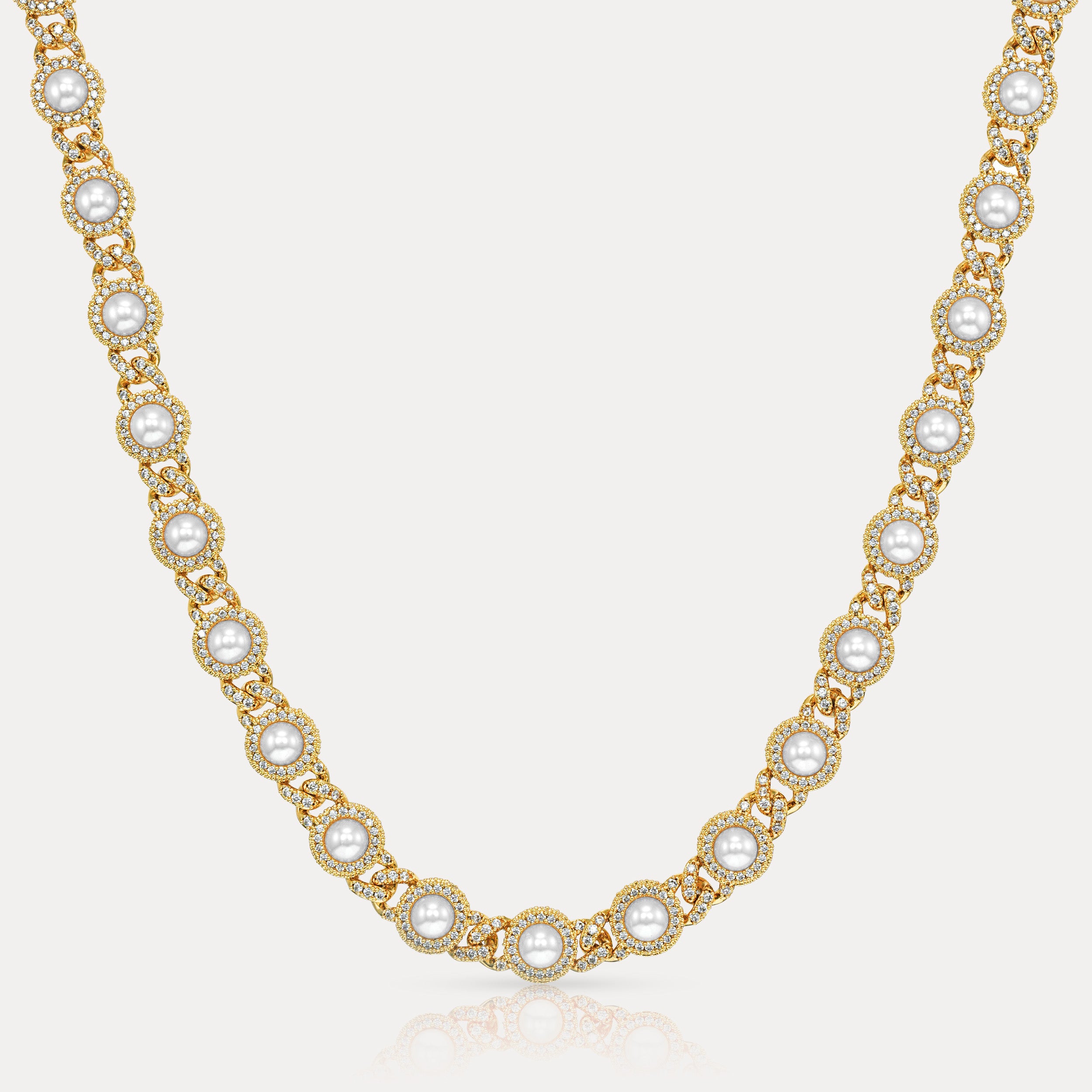 Pearl Bezel Cuban Chain - Gold