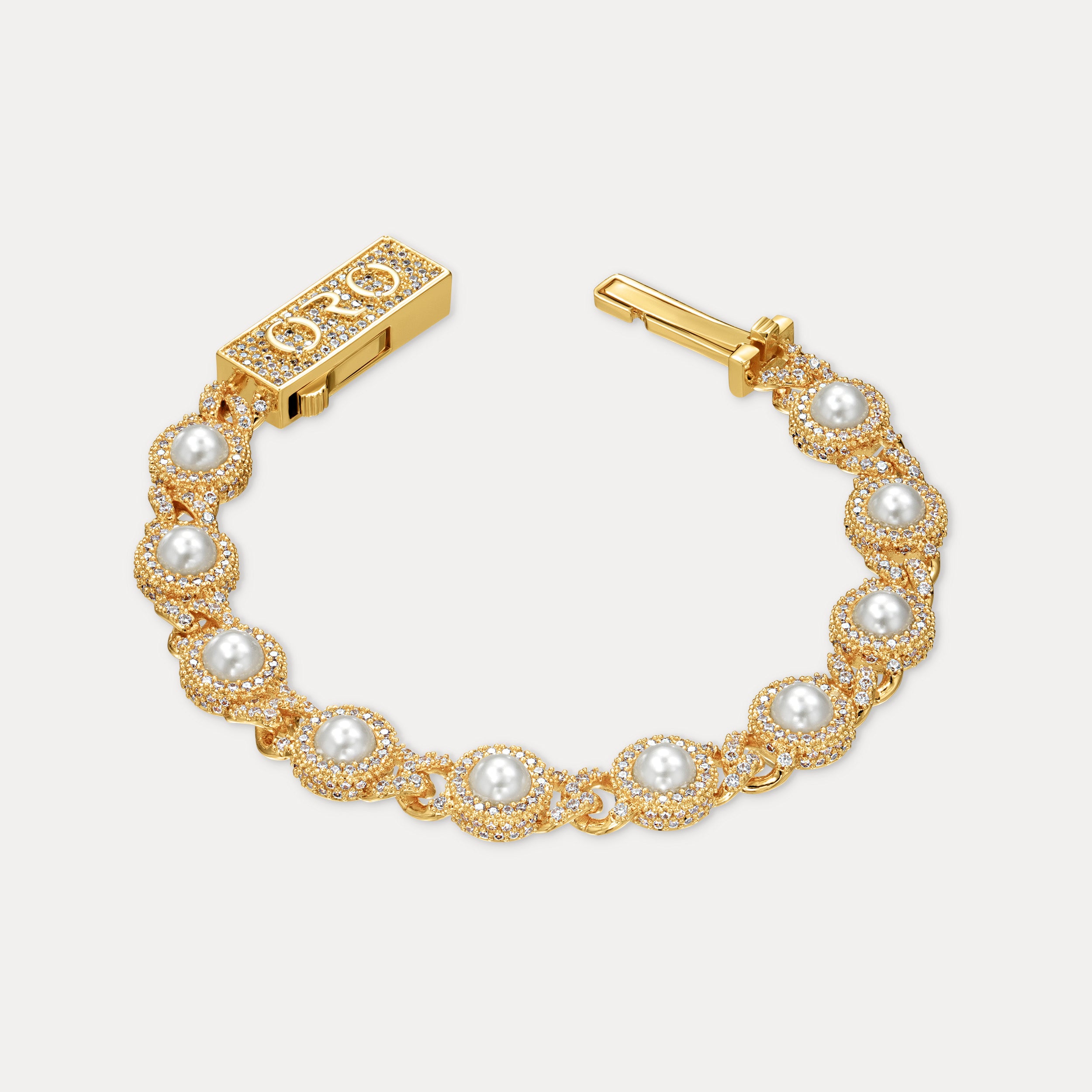 Pearl Bezel Cuban Bracelet - Gold