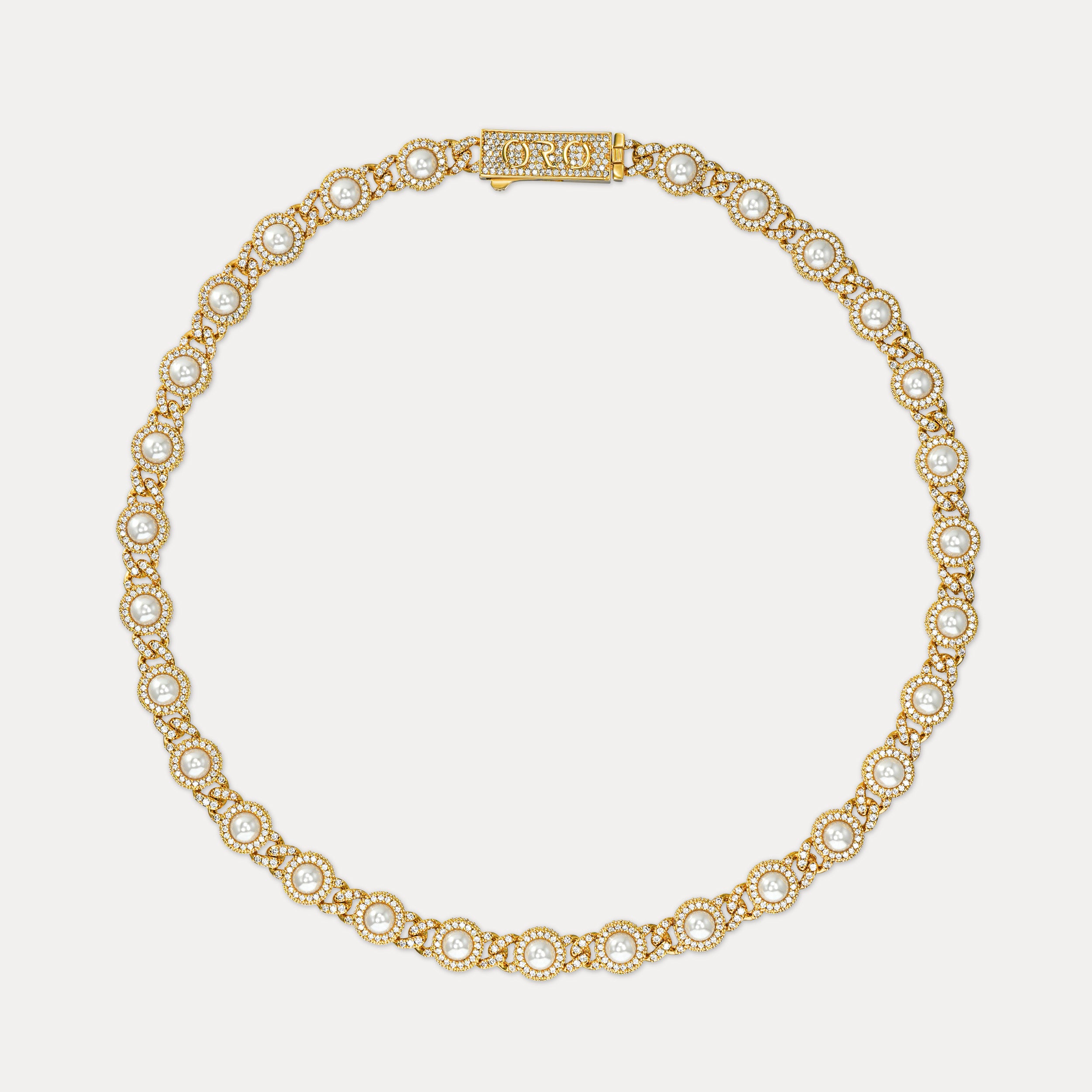 Pearl Bezel Cuban Chain - Gold