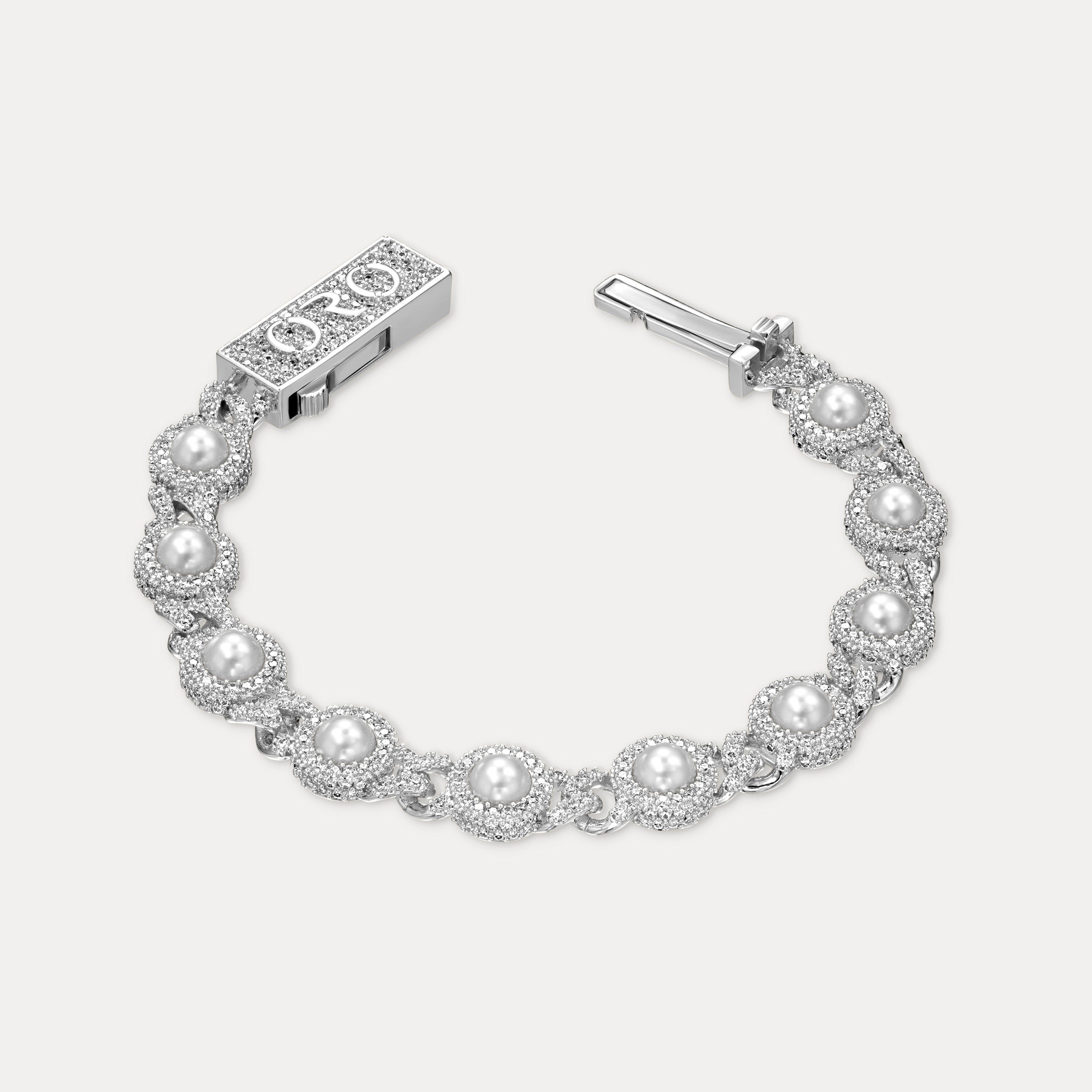 Pearl Bezel Cuban Bracelet - Silver