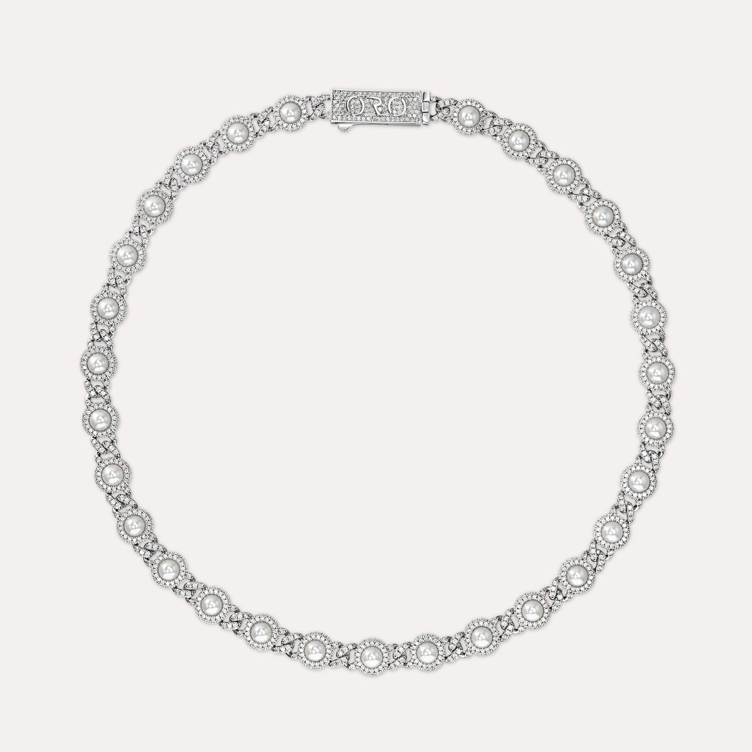 Pearl Bezel Cuban Chain - Silver