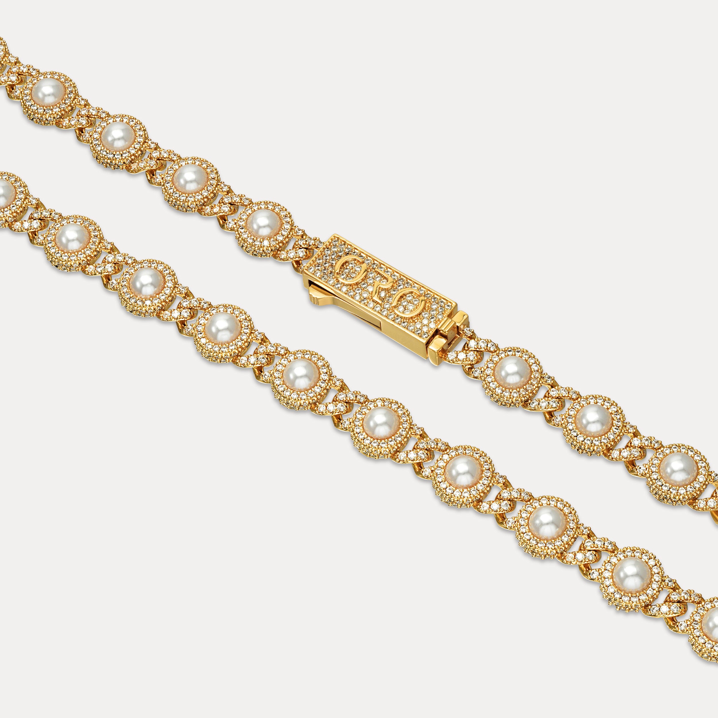 Pearl Bezel Cuban Chain - Gold