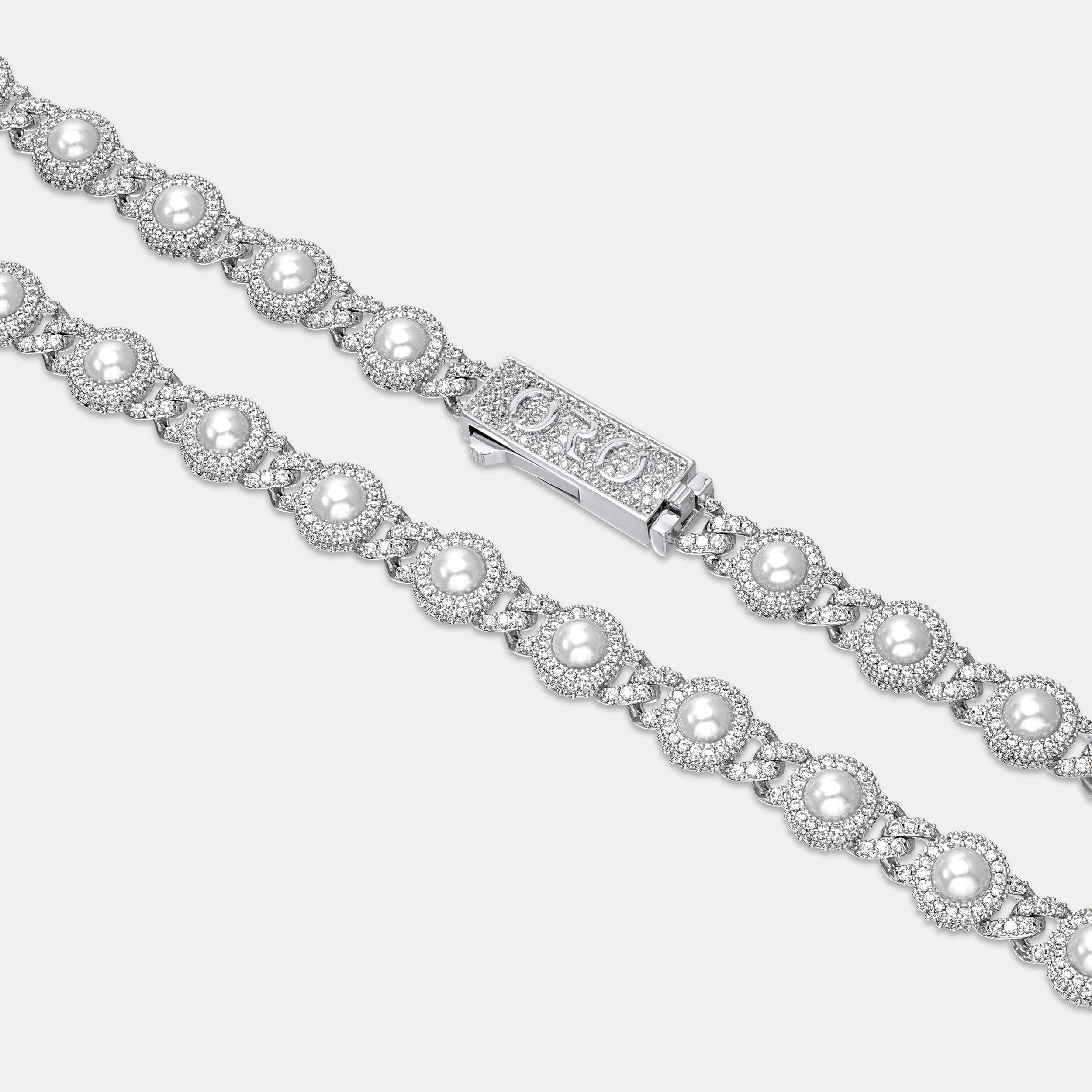 Pearl Bezel Cuban Chain - Silver