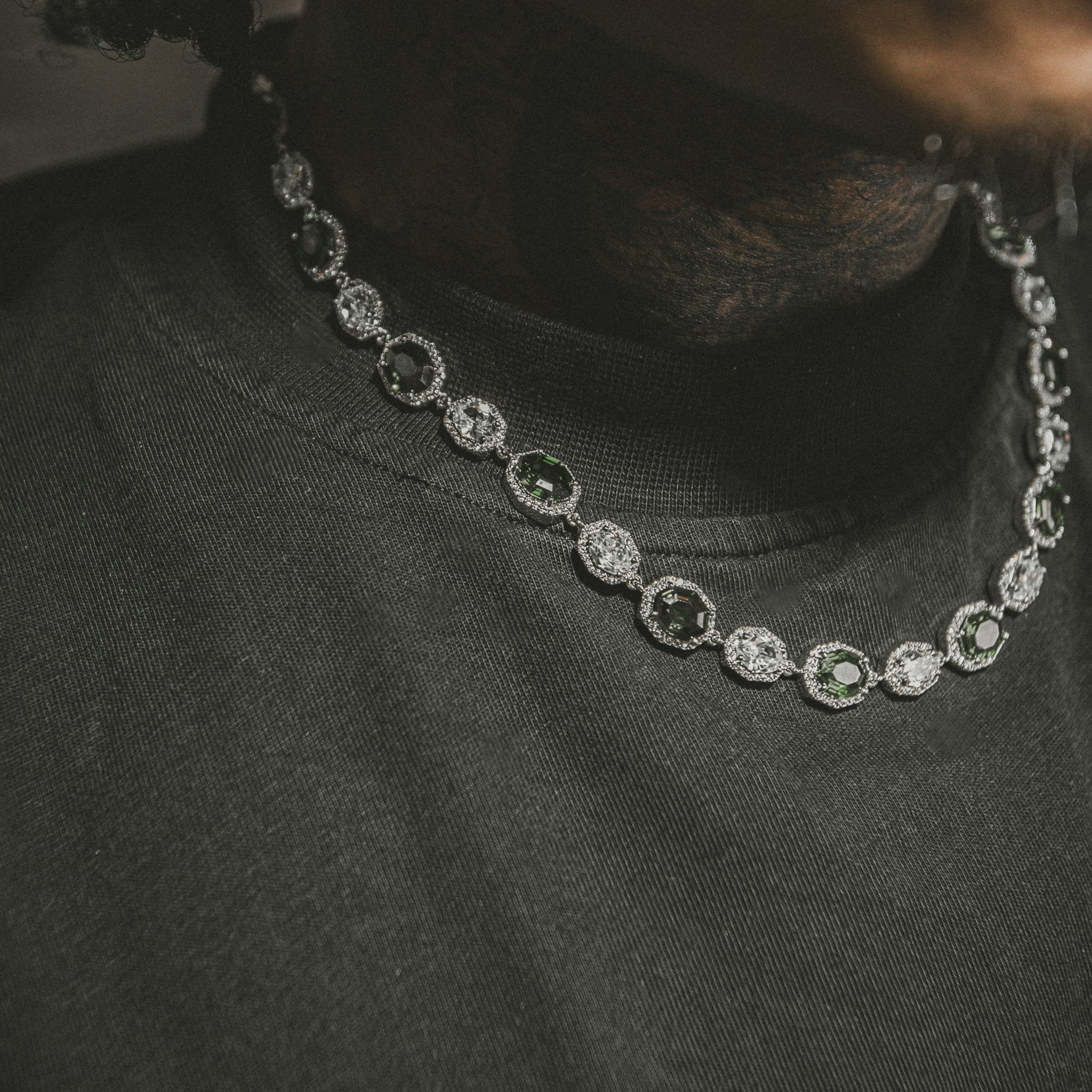 Emerald Octavo Gemstone Chain - Silver