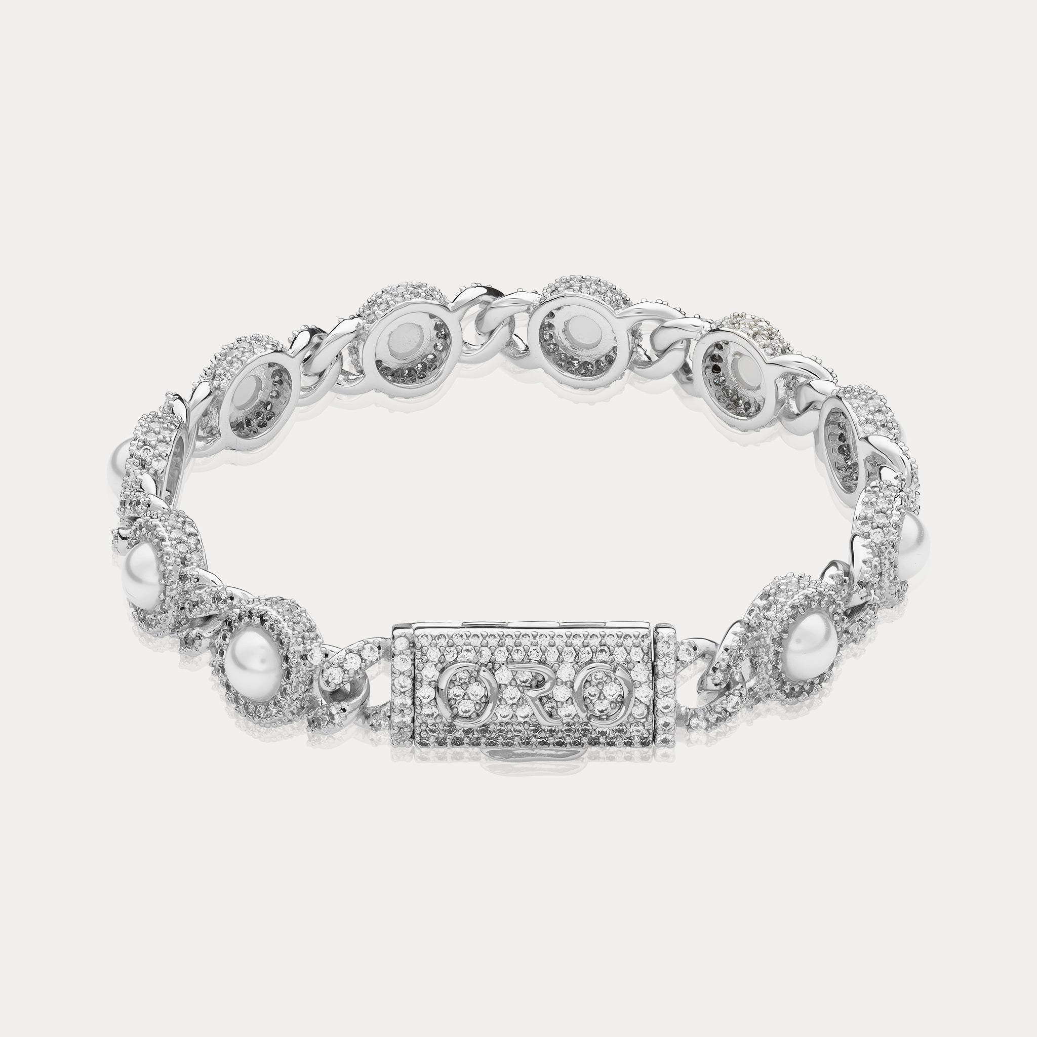 Pearl Bezel Cuban Bracelet - Silver