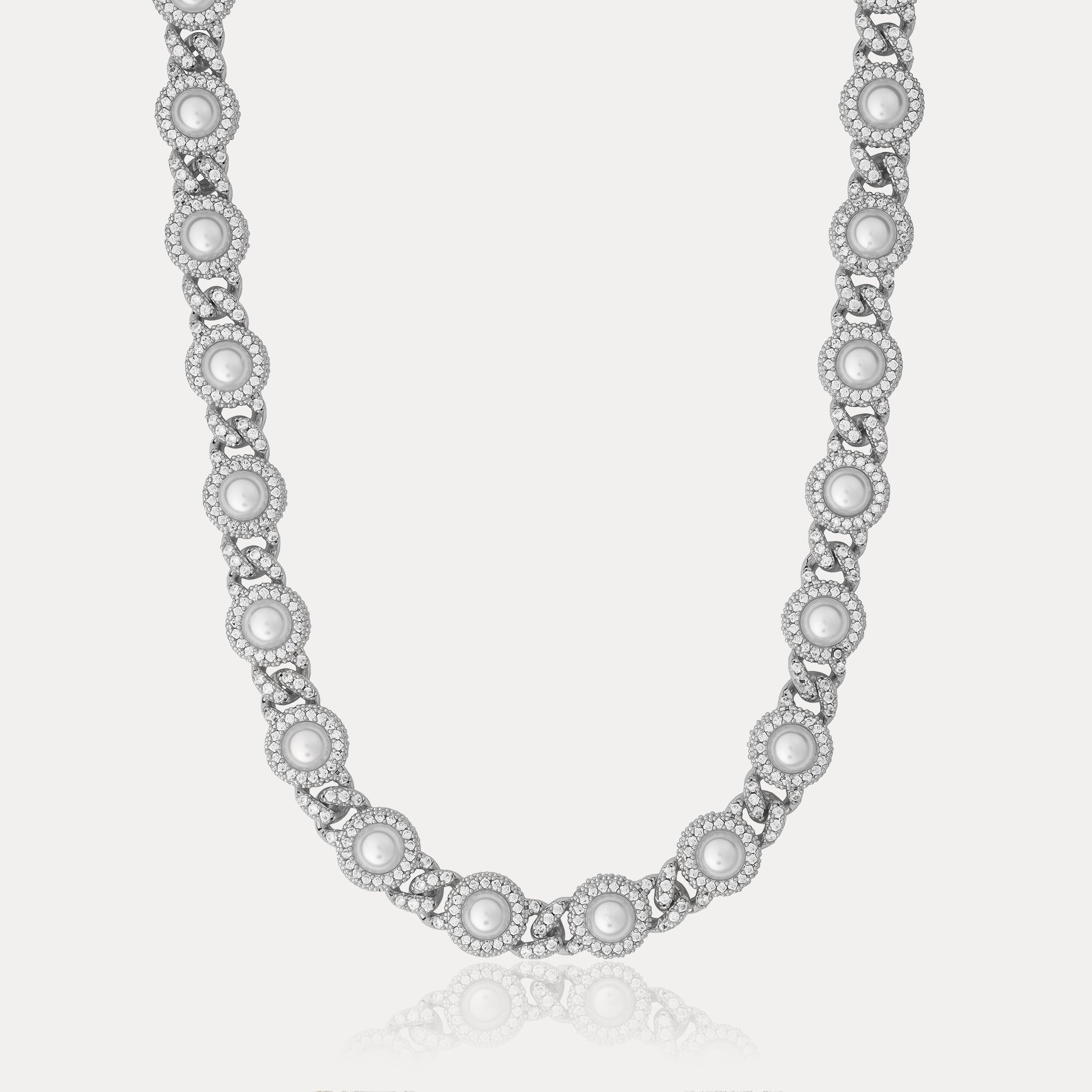 Pearl Bezel Cuban Chain - Silver