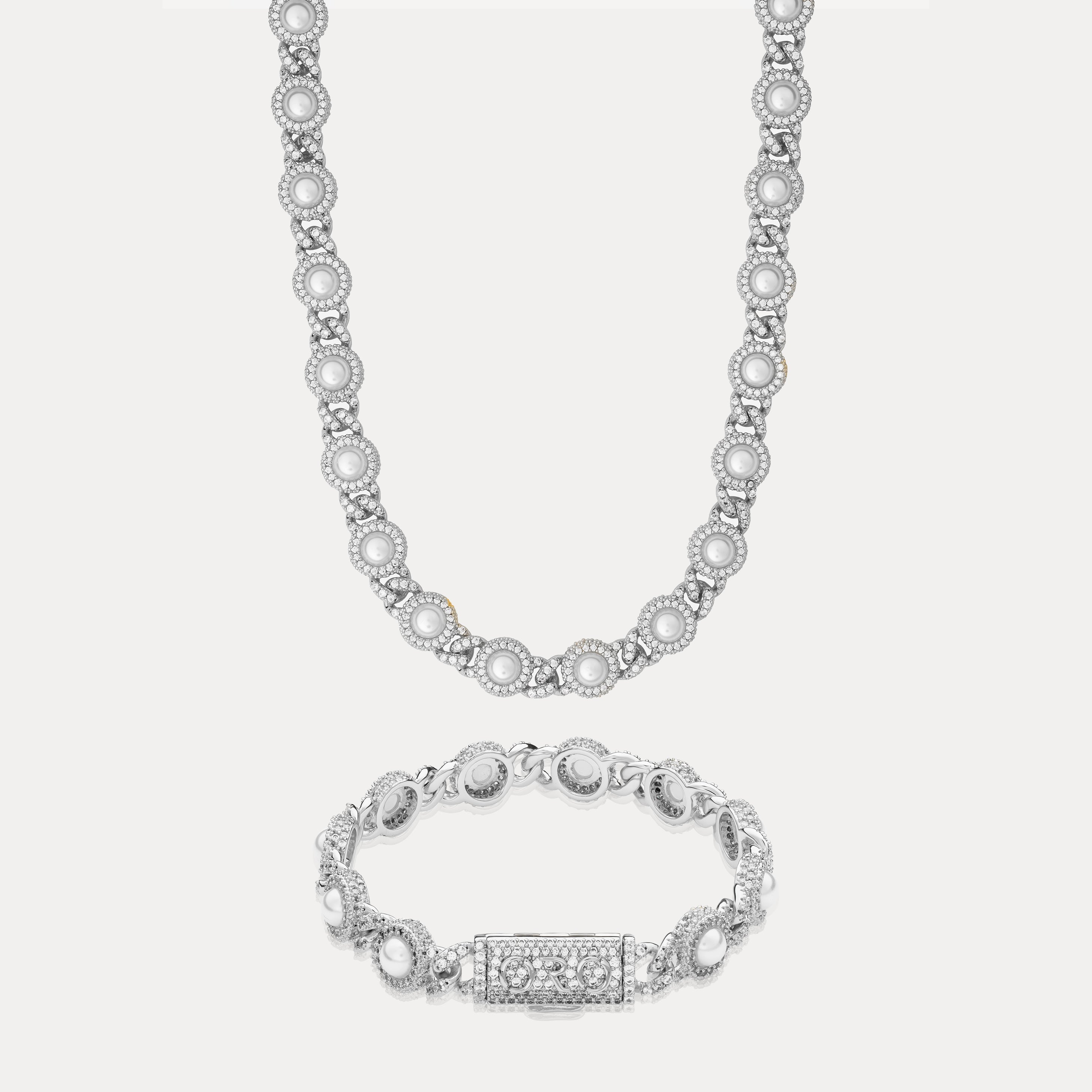 Pearl Bezel Cuban Set - Silver