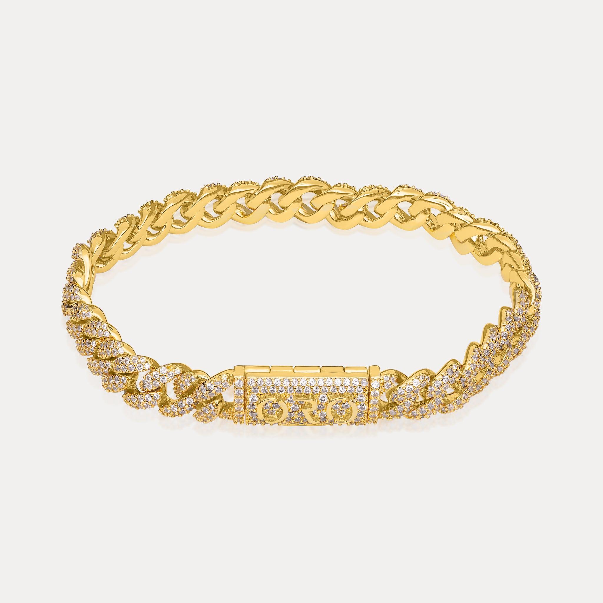 Pavé Cuban Bracelet (8mm) - Gold - Hommes Oro