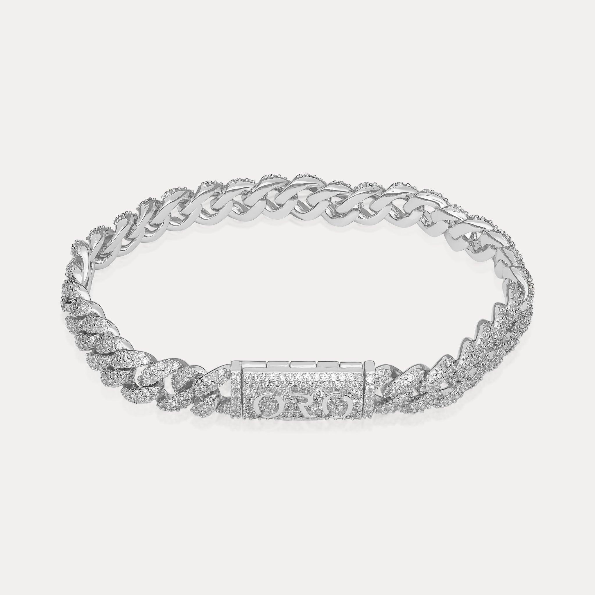 Pavé Cuban Bracelet (8mm) - Silver - Hommes Oro