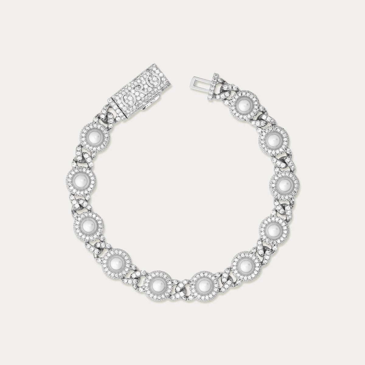 Pearl Bezel Cuban Bracelet - Silver